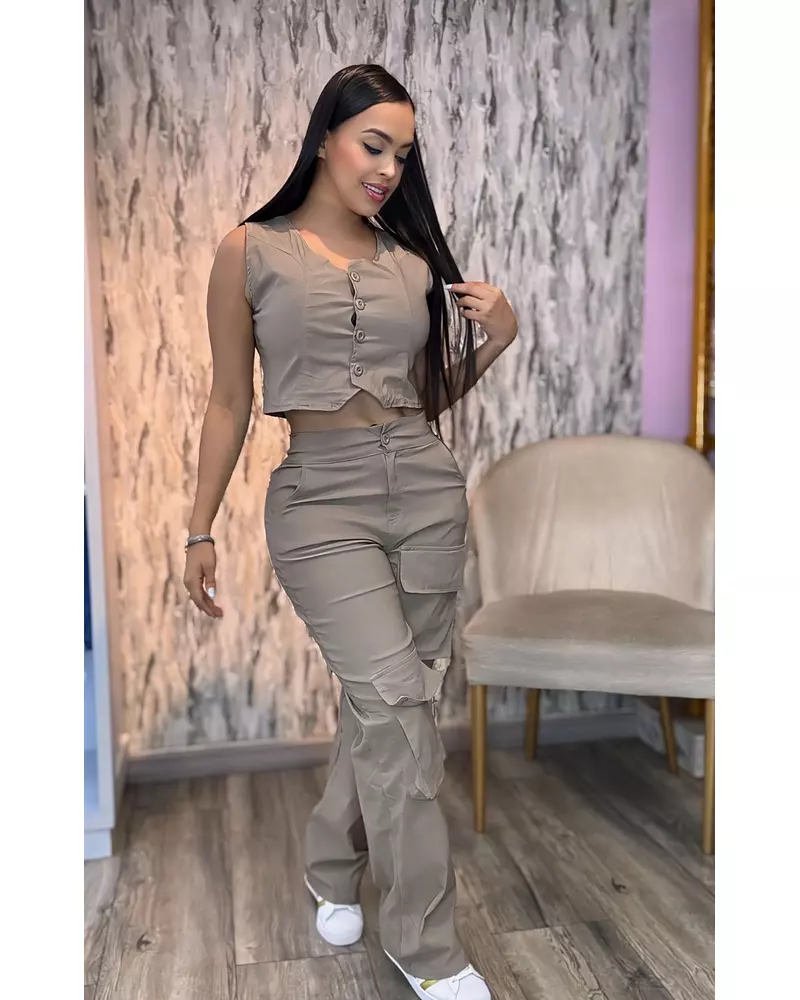 Blusa Café + Pantalón Café