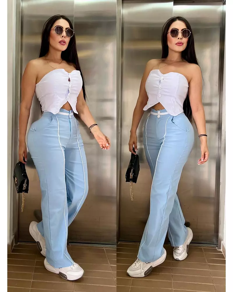 Blusa Blanca + Pantalon Azul Claro