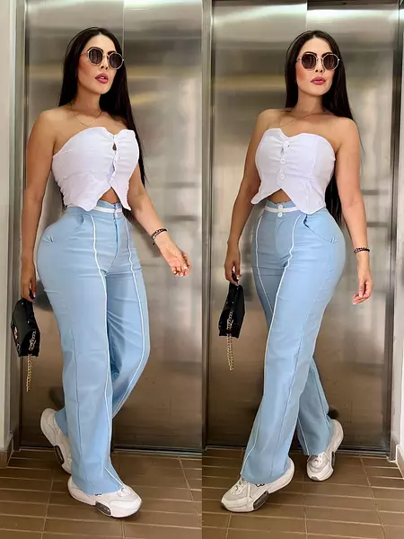 Blusa Blanca + Pantalon Azul Claro