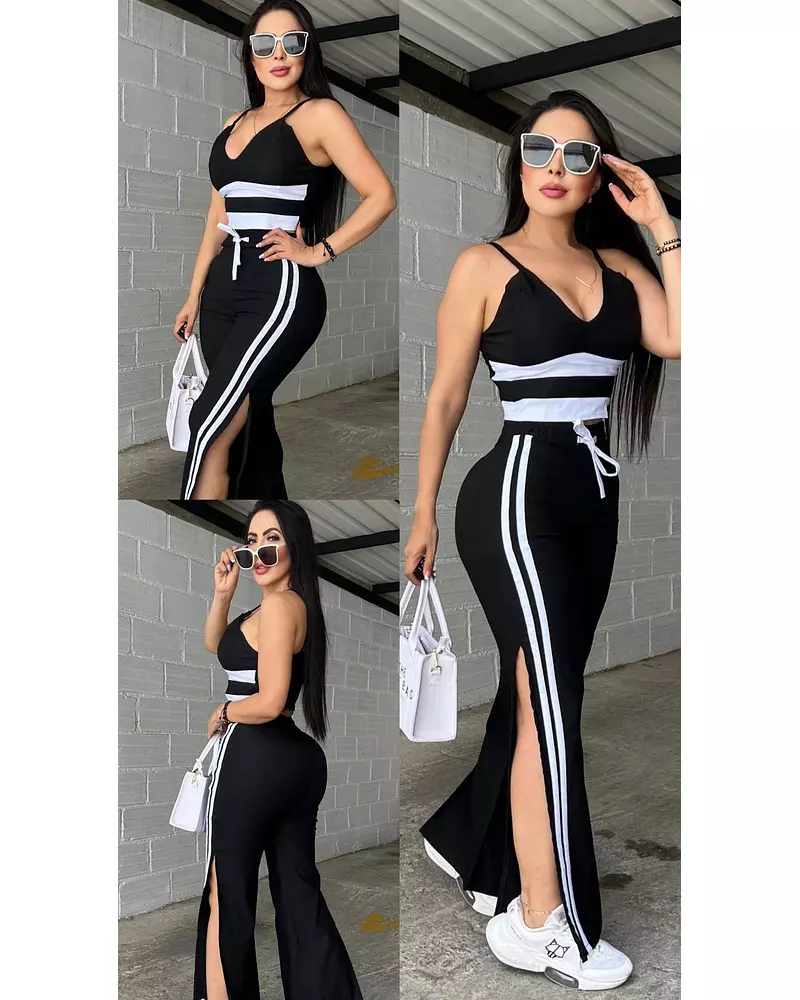 Blusa Negra + Pantalón Negro Abierto