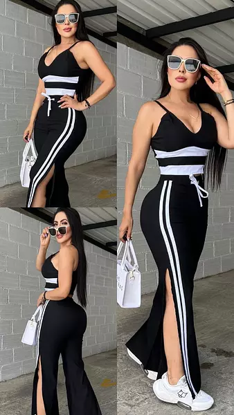 Blusa Negra + Pantalón Negro Abierto