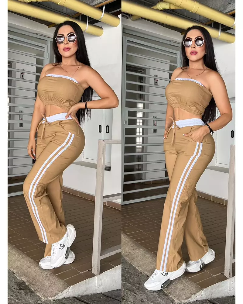 Blusa Café Estraple + Pantalón Café