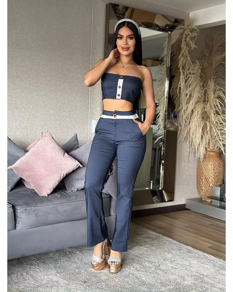 Blusa Azul + Pantalon Azul Grisáceo