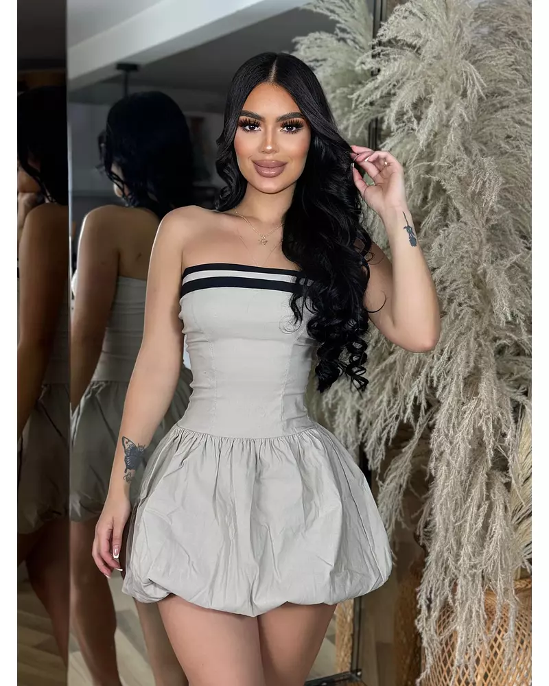 Vestido Corto Beige Falda Abombada