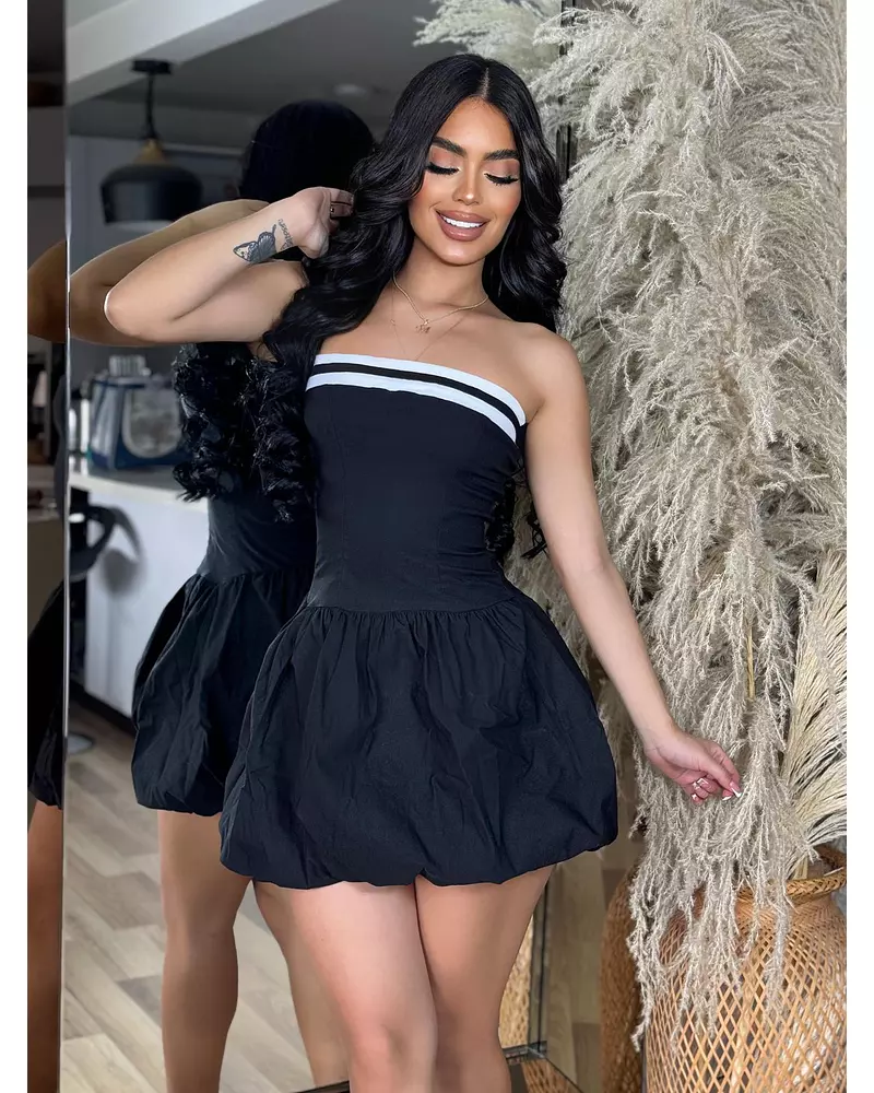 Vestido Corto Negro Falda Abombada