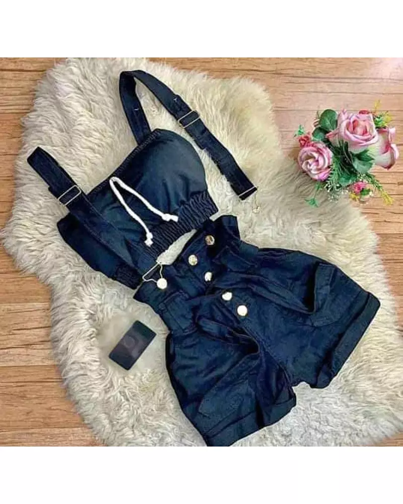 Blusa Estraple Azul + Short Jardinero Azul