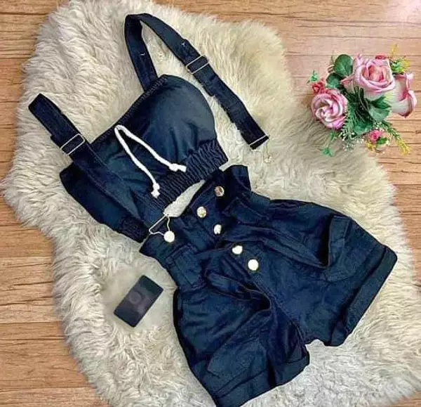 Blusa Estraple Azul + Short Jardinero Azul