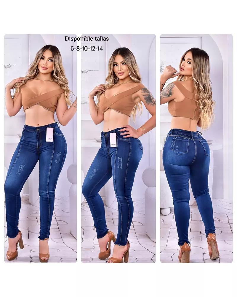 Jean Azul Oscuro Con Desgastes Para Dama