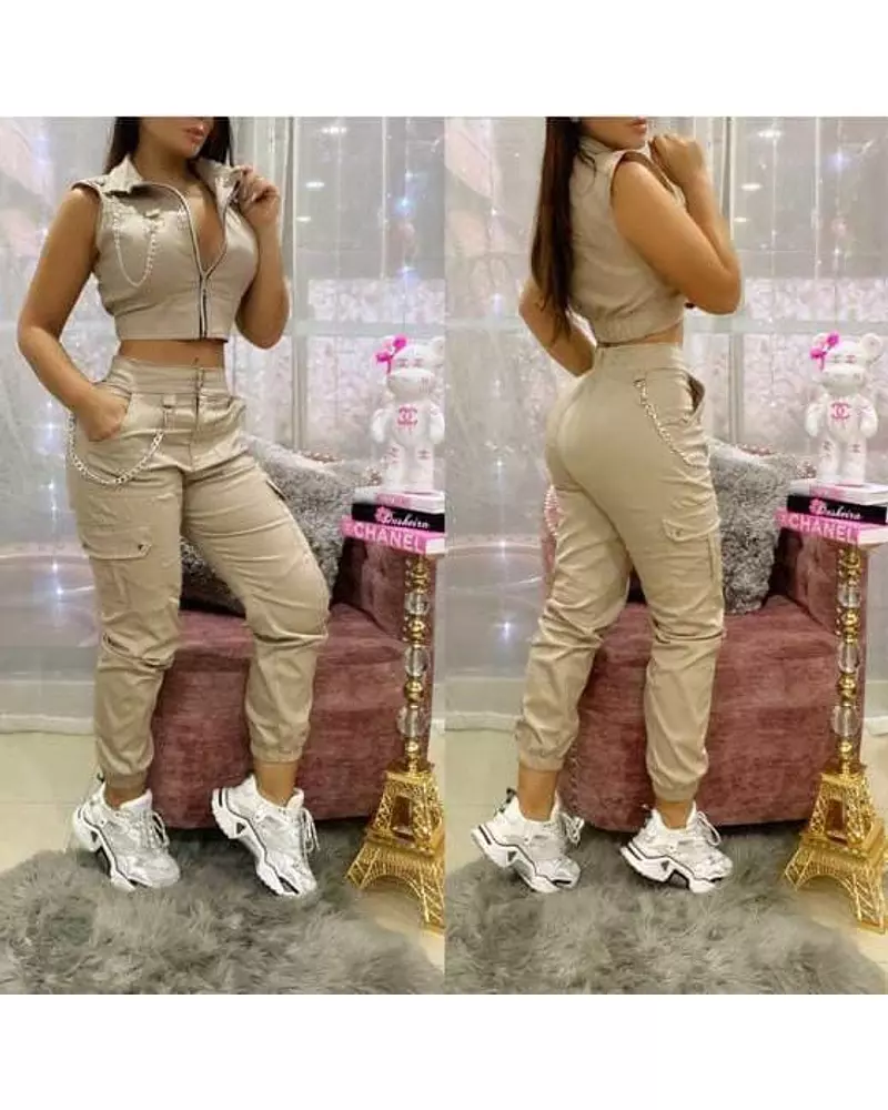 Blusa Beige + Pantalon Beibe Aplique Cadena