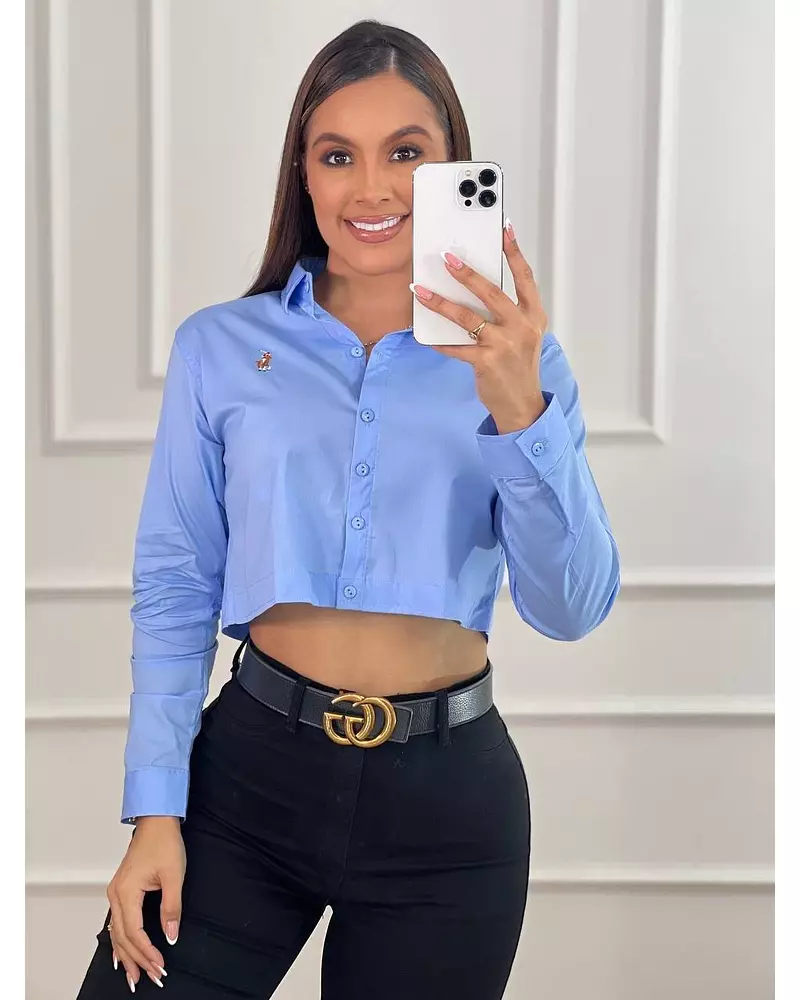 Camisa Azul Corta Manga Larga