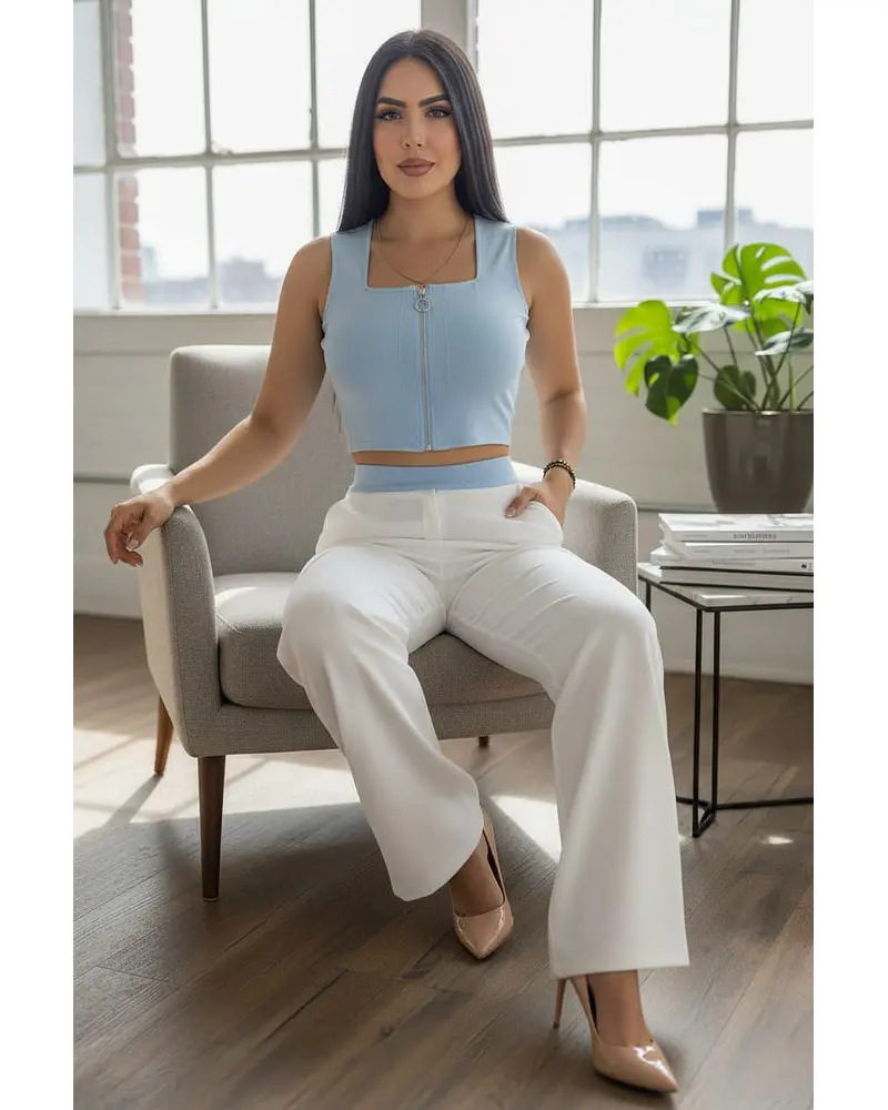 Pantalón Blanco+Blusa Azul